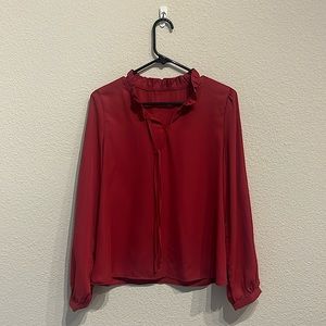 SHEIN Maroon / Burgundy Long Sleeve tie blouse